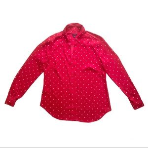 Ann Taylor red white polka dot long sleeve button up blouse top size L